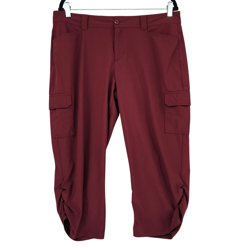 Eddie Bauer Cargo Capri Pants 12 Womens Burgundy Ruched Hiking Outdoor Gorpcore